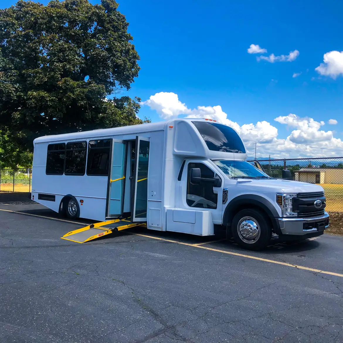 a beautifully designed Champion low floor bus can lower for safe and secure wheelchair access